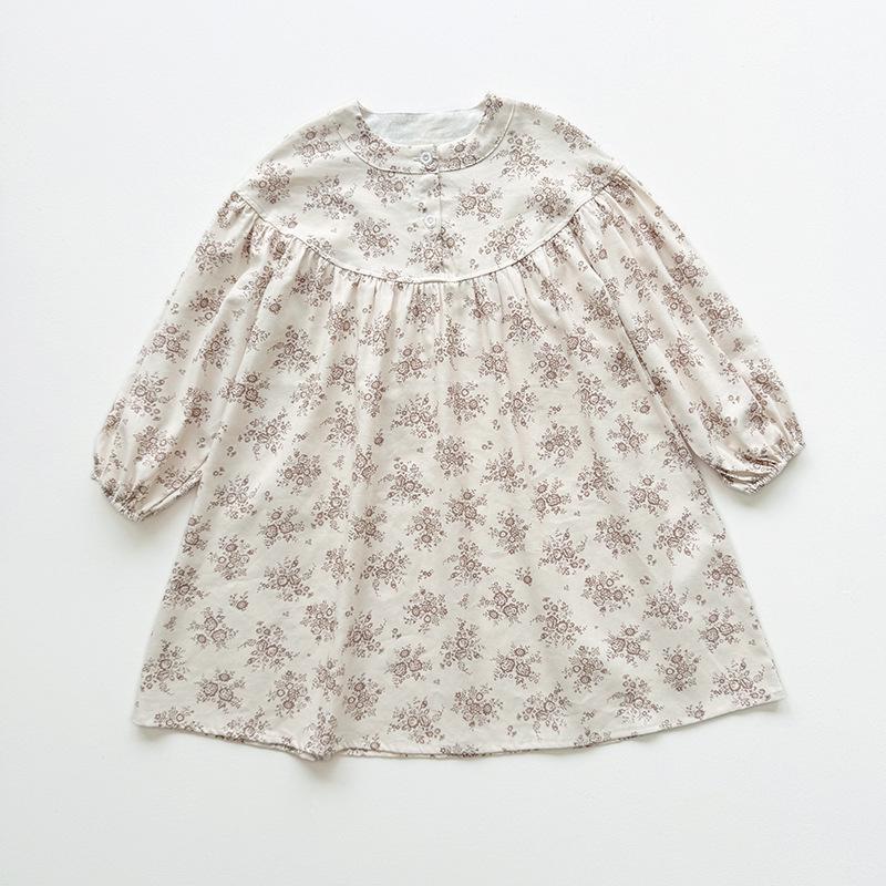 Autumn Forest Print Long Sleeve Dress for Girls - Casual Loose Fit Skirt for Toddlers & Children