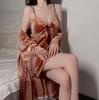Women's Sexy Autumn and Winter Golden Velvet Pajamas with Chest Pads, Suspenders, Nightgowns, Pure Lace Two-piece Set Live