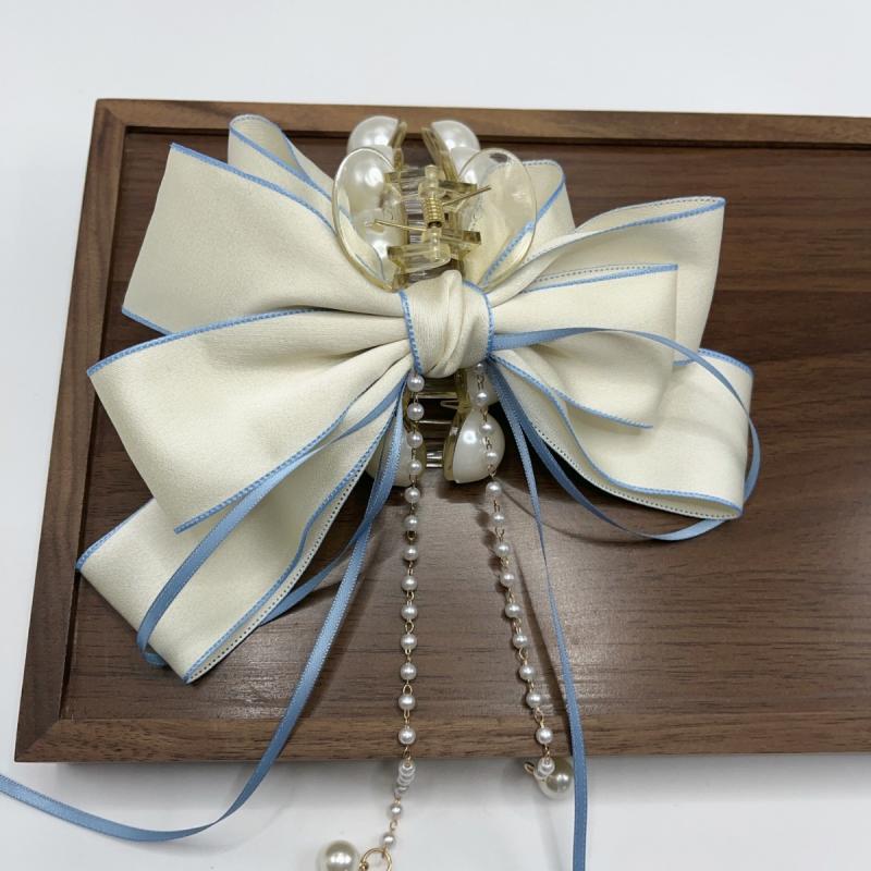 Fashion French Pearl Bow Long Tassel Hair Claws Women Back Head Hair Clip Headwear Hair Accessories Gifts