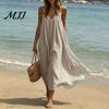 Breathable Summer Dress Women's Spaghetti Strap Beach Sundress, Sleeveless V Soft Fabric Neck Cami Dress, Loose Flowy Vacation Long Slim Fit