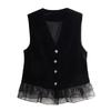 Gold Velvet V Neck Women's Vest Elegant Solid Color Outwear Sleeveless Jackets Female