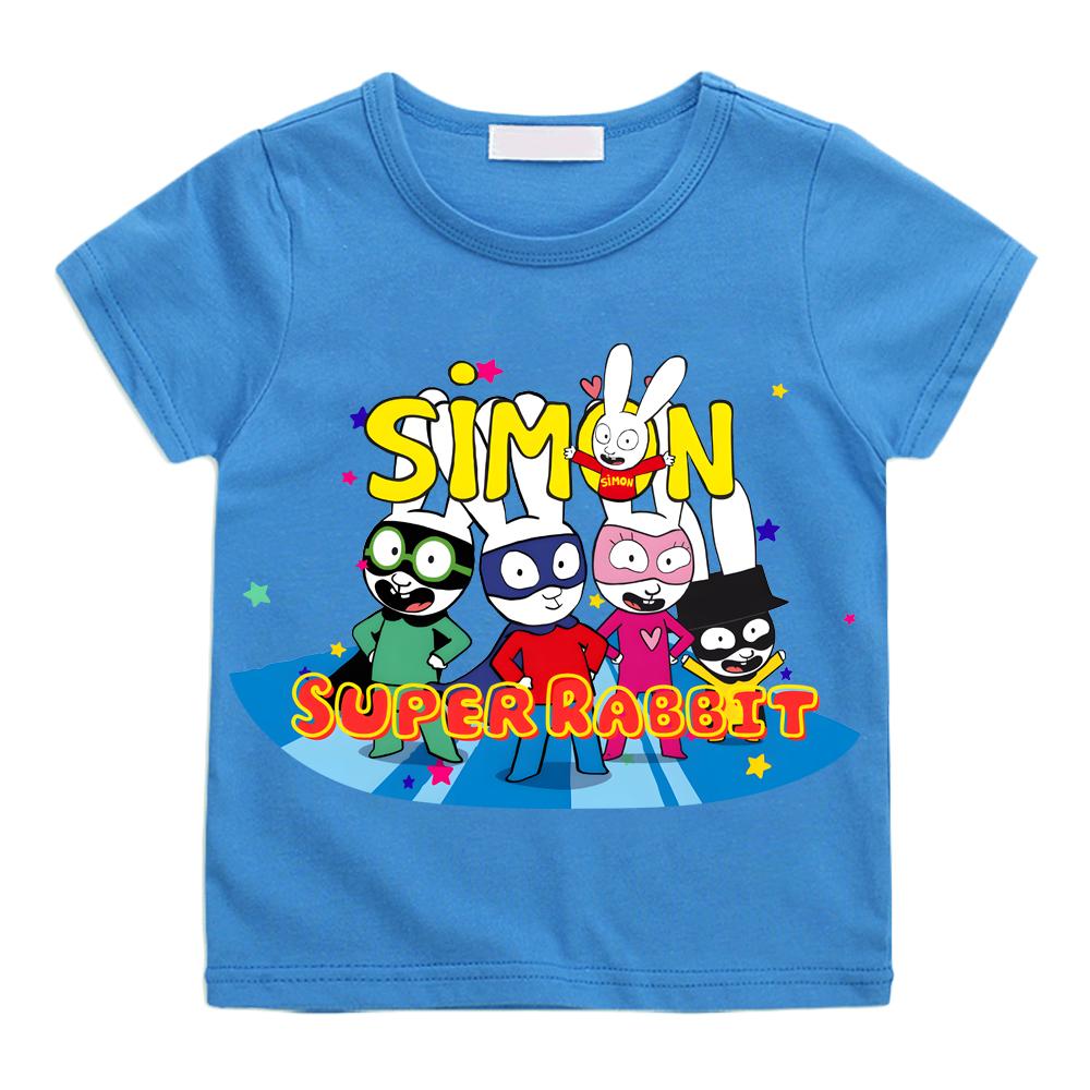 

Футболка Simon Super Rabbit 100% бавовна Мила Мультяшна Футболка для Хлопчиків/ Дівчаток Дитяча Футболка Funko Camisetas Повсякденний М який Каваї Топ 110 синій