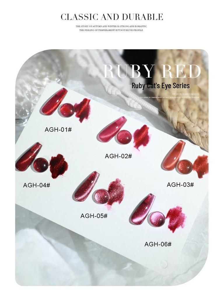 AS New Gem Red Cat Eye Gel Polish - Autumn/Winter 2022 Dynamic Crushed Diamond Crystal Cat Eye Nail Art