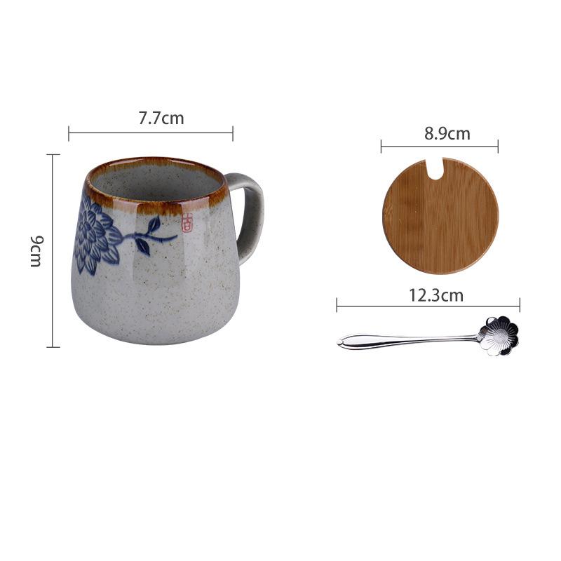 350ml Japanese Retro Ceramic Coffee Cup With Lid and Spoon Heat Resistant Stable Design For Milk Tea Breakfast Home Office Gift