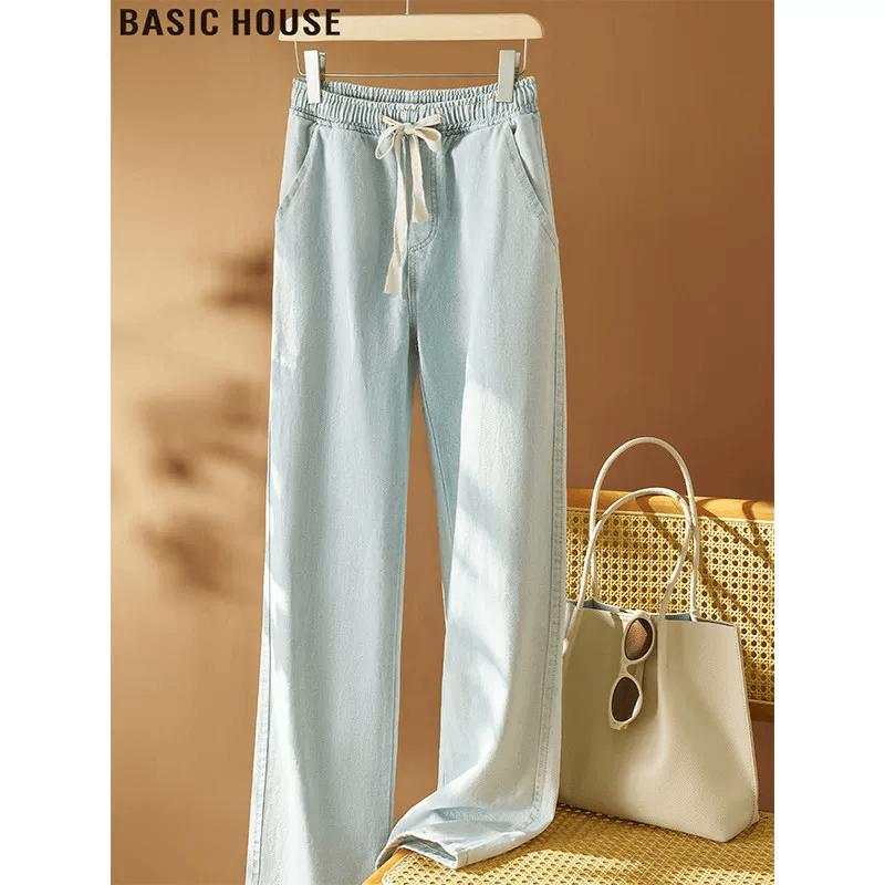 Basic House Women s Light Blue Ice Silk Wide-Leg Jeans XL