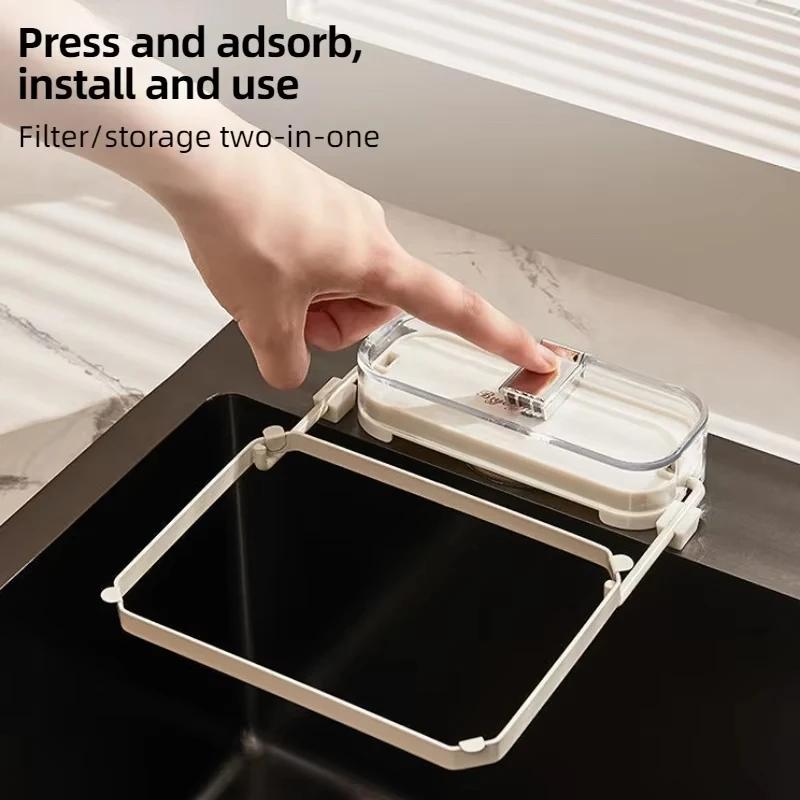 1pc Kitchen Sink Filter Drainage Rack With 50pcs Fiter Mesh Foldable Trash Strainer Holder Garbage Net Shelf For Sink Accessory
