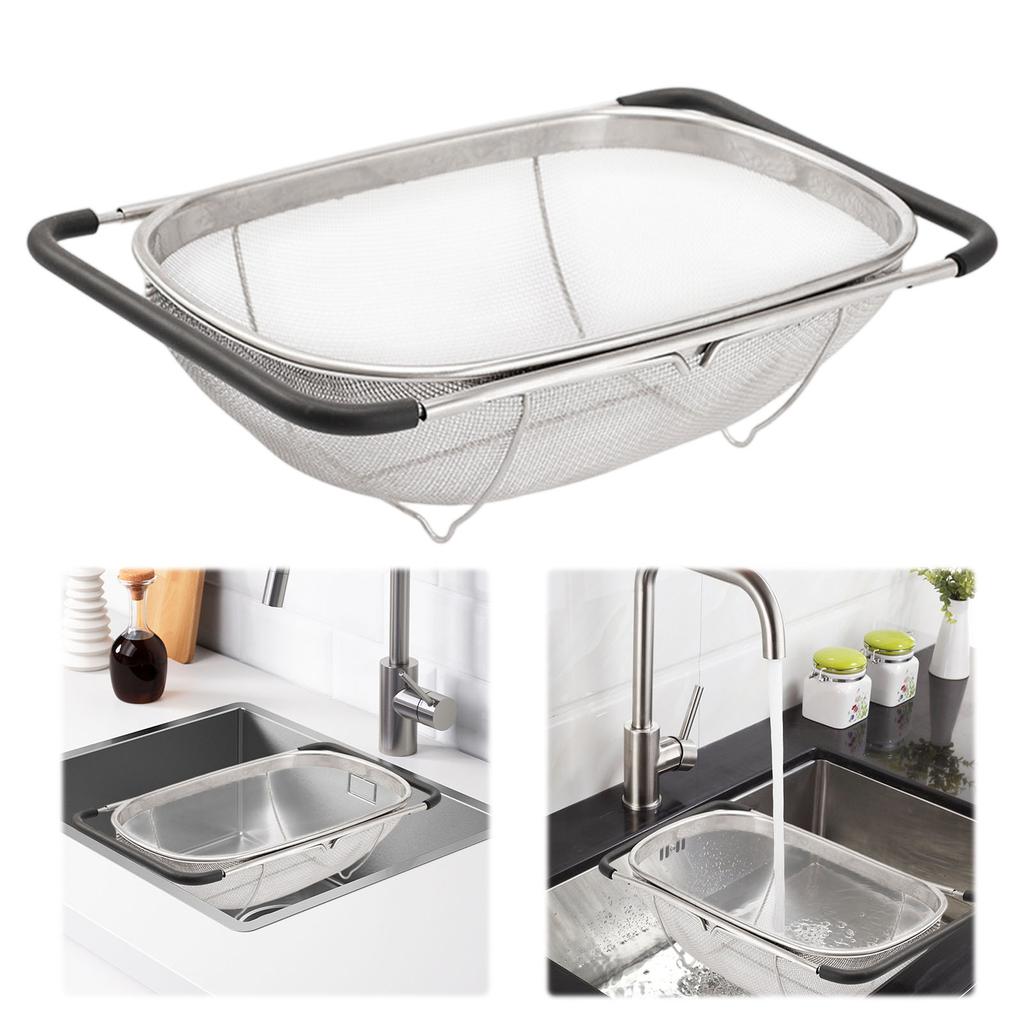 Stainless Steel Colander Strainer Multi-Purpose Vegetable Drain Basin Wear Resist Sink Drain Rack Retractable Dish Water Filter