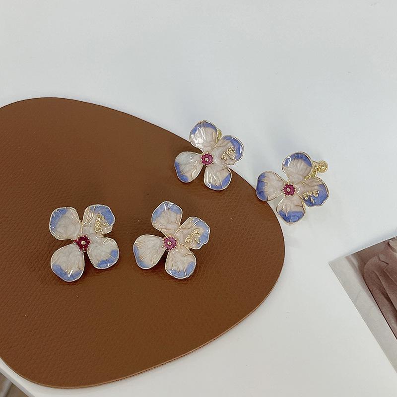 S925 Silver Needle Retro Blue Flower Earrings for Women