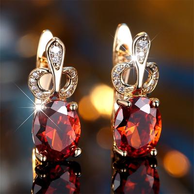1 Paar Goldfarbene Ovalschliff Roter Stein Hängeohrringe Prinzessin Hängeohrringe Valentinstag Schmuck