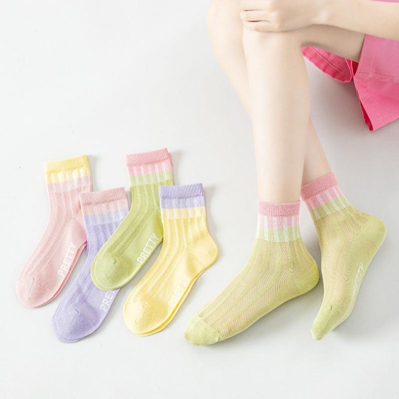 4Pairs/Set Kids Candy Socks Summer Mesh Thin Cotton Socks Sweet Cute Soft Cozy Breathable Socks For Girls