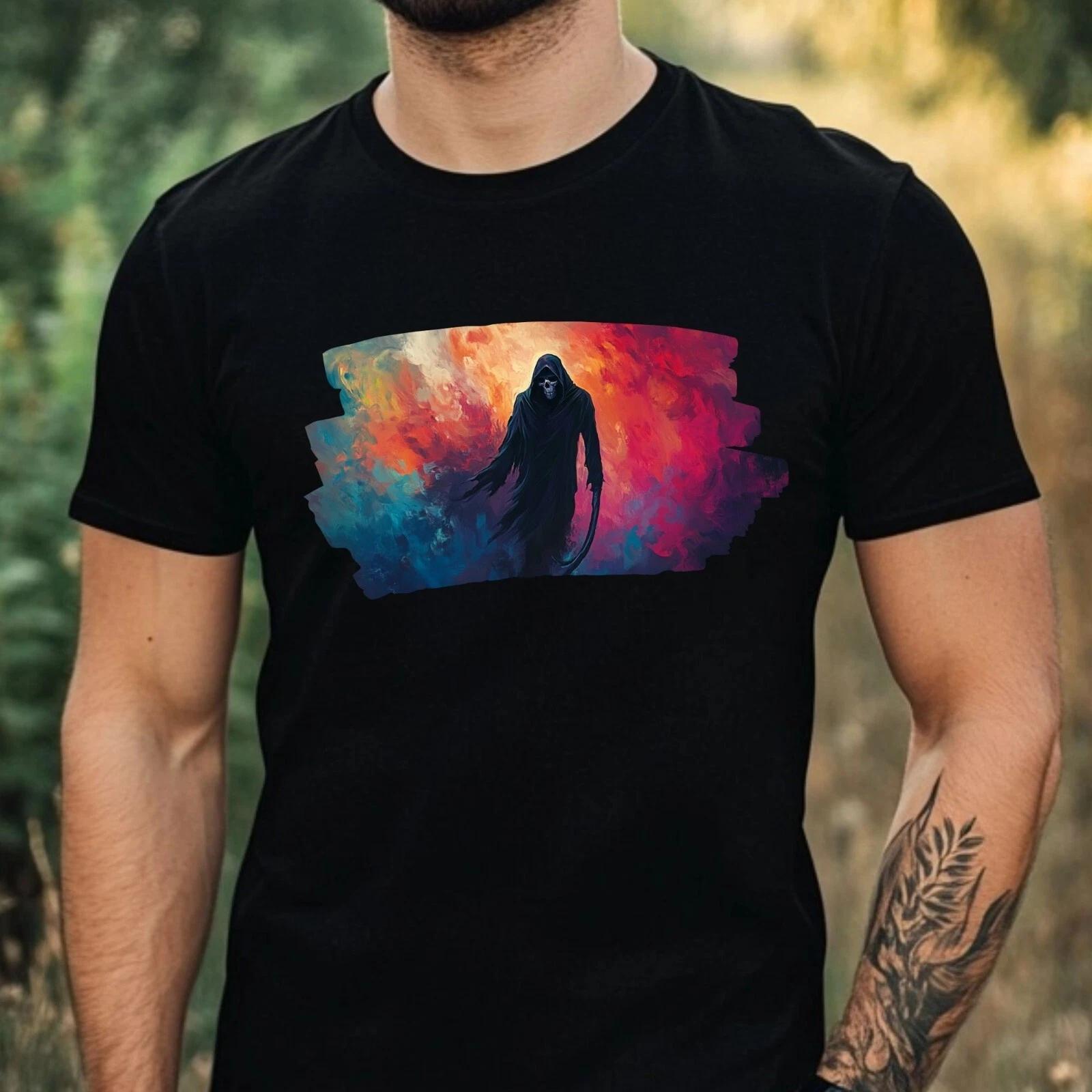 T-Shirt Herren Sensenmann Portrait Motiv Baumwolle Größe XS bis 5XL XXL