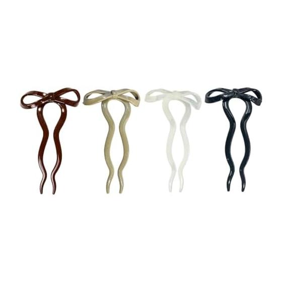 HAMILO French Hairpin U-Shaped Hair Stick, Bow Hair Clip, Acetate Set of 4, Elegant Beauty, Bow U-Design for Updos, Sophisticated Acetate Material,