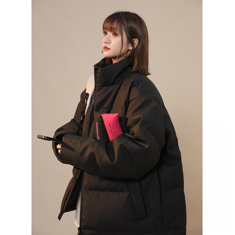 

Зимняя новая куртка с хлопковой набивкой и воротником-стойкой, женская, американская пара, короткое свободное пальто с набивкой. XL