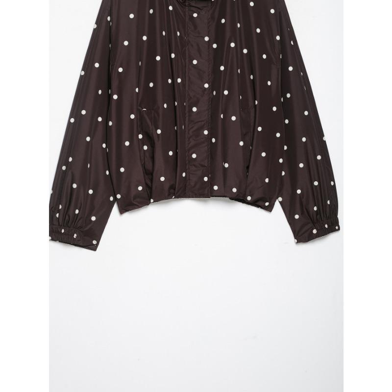 Women Loose Fit Black Polka Dot Zipper Long Sleeve Jacket Casual Autumn