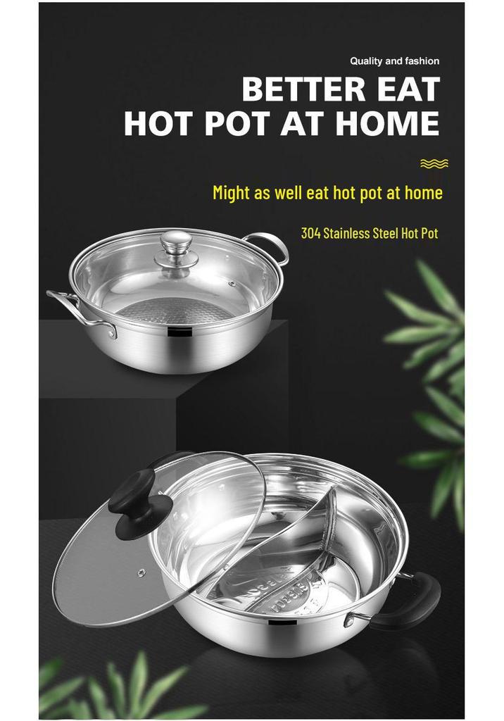 Double Flavor 304 Stainless Steel Hot Pot with Handles - Large Capacity for Clear Soup & Spicy Pot, Induction Cooker Compatible