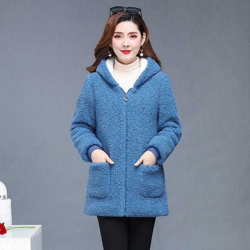Winter Coat Hooded Middle-Aged Women's Clothing Velvet Thick Polar Fleece Woolen Jacket Cotton-Padded Jacket Women Elegant