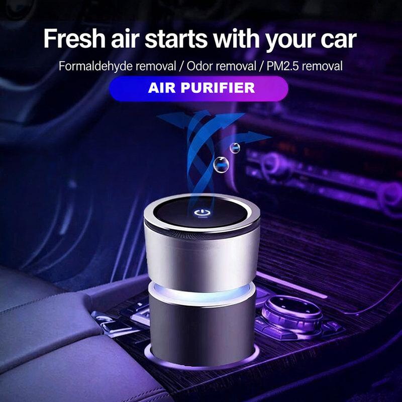 USB Mini Car Air Purifier Hepa Filter Removes PM2.5 Smoke Odor Negative Ion Color Ambient Light USB Powered Car Air Cleaner