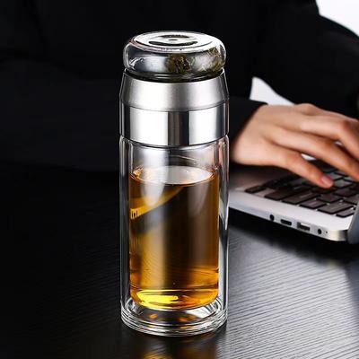 Hohe Borosilikatglas Teewasserflasche Doppelschichtiger Infuser Tumbler mit Teefilter Trinkgeschirr Teetasse zum Aufbrühen Aufbewahren von Tee