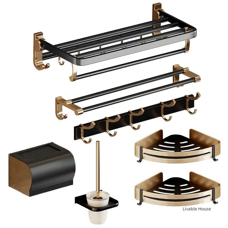Gold Bathroom Shelf Hook Toilet Paper Holder Toilet Brush Towel Holder Space Aluminum Bathroom Hardware Set Bathroom Accessories