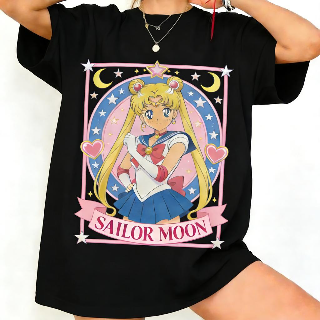 Pretty Girl Warrior Anime Retro 90s Printed Tshirt Summer Mens and Womens Tshirt Street Style Casual Trendy Short Sleeve