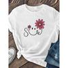 Women's Soft Breathable Short-Sleeve with Smiling Flower Print - Relaxed Fit Round Neck Blouse, Medium-Stretch Machine-Washable Summer Top in Casual