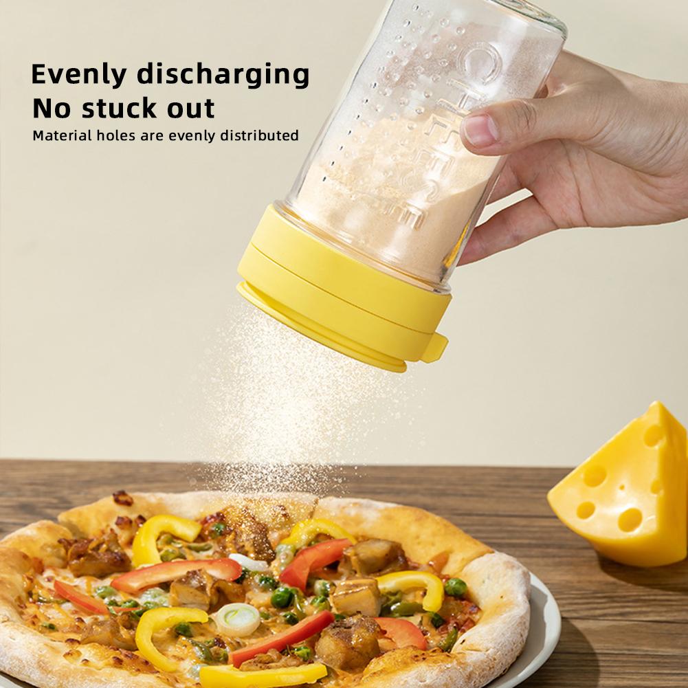 450ML Cheese Glass Dispenser Transparent with Airtight Dust Cover Anti-Clogging Dispenser for Grated Cheese Sugar Matcha Spices