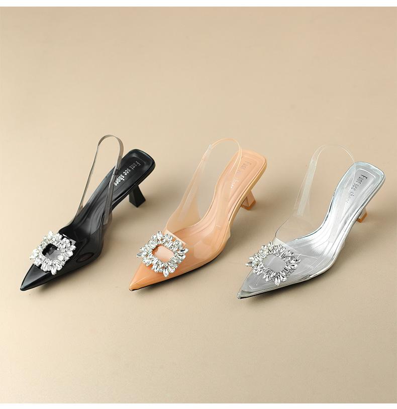 

Босоножки с тонким каблуком и прозрачной юбкой на высоком каблуке, темпераментные туфли со стразами, остроносые, весна 2025, новая корейская версия, женская обувь 39