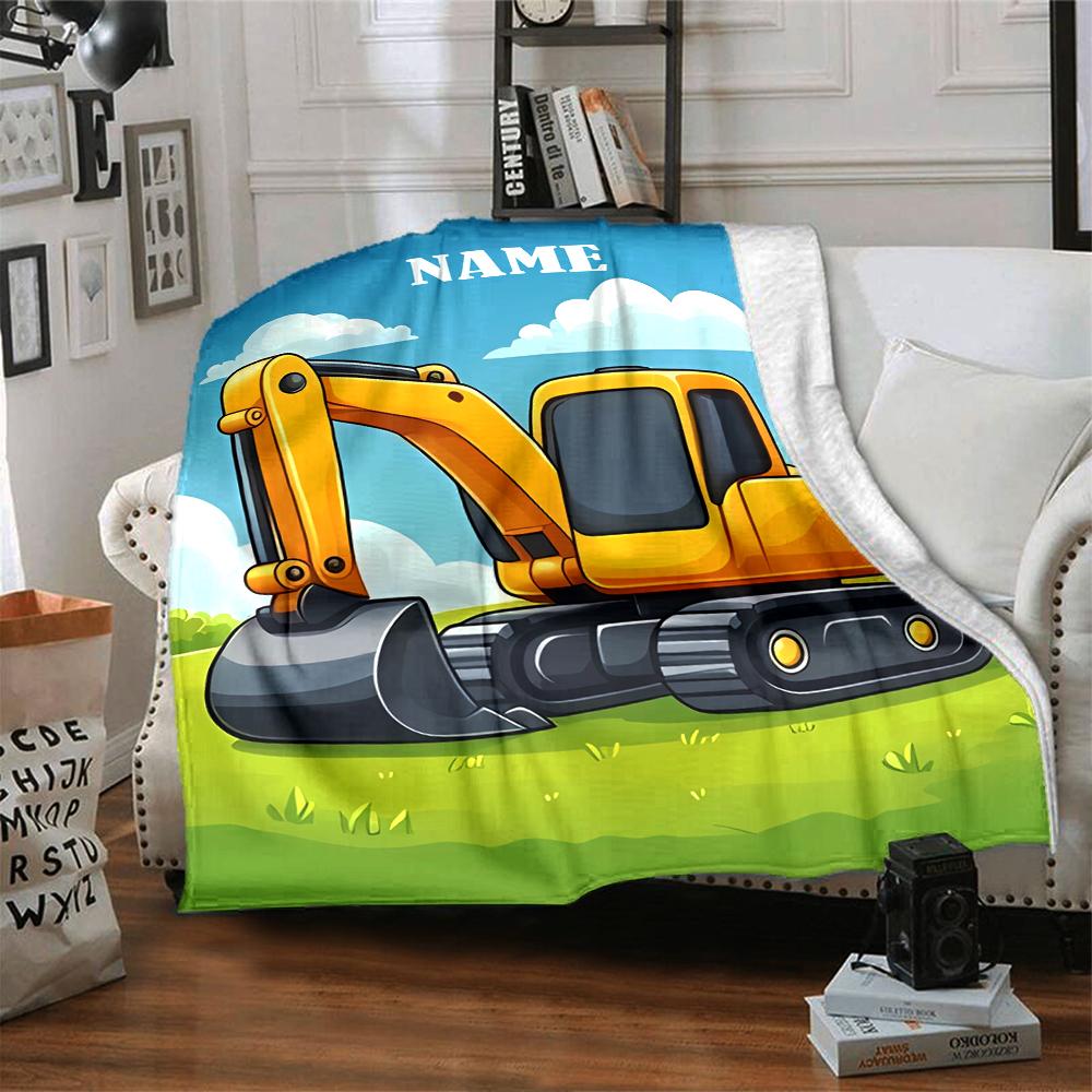 Custom Name excavator Theme Printed Blanket - Perfect for Couch, Bed, Travel & Outdoor Use | Machine Washable, Cozy & Durable.