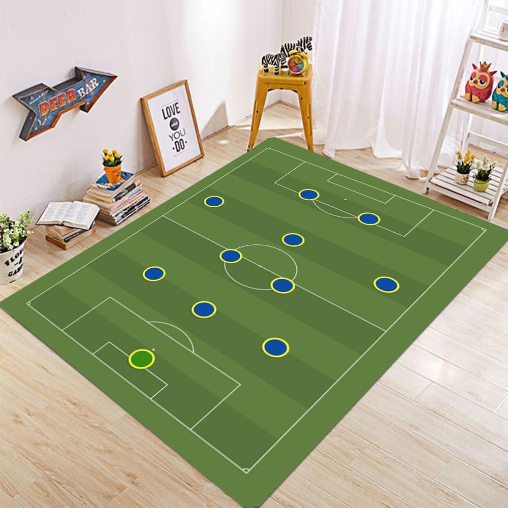 Football Field Pattern Carpet for Living Room Bedroom Sports Theme Floor Mat Anti Slip Suitable for Kids Play Area Home Decor