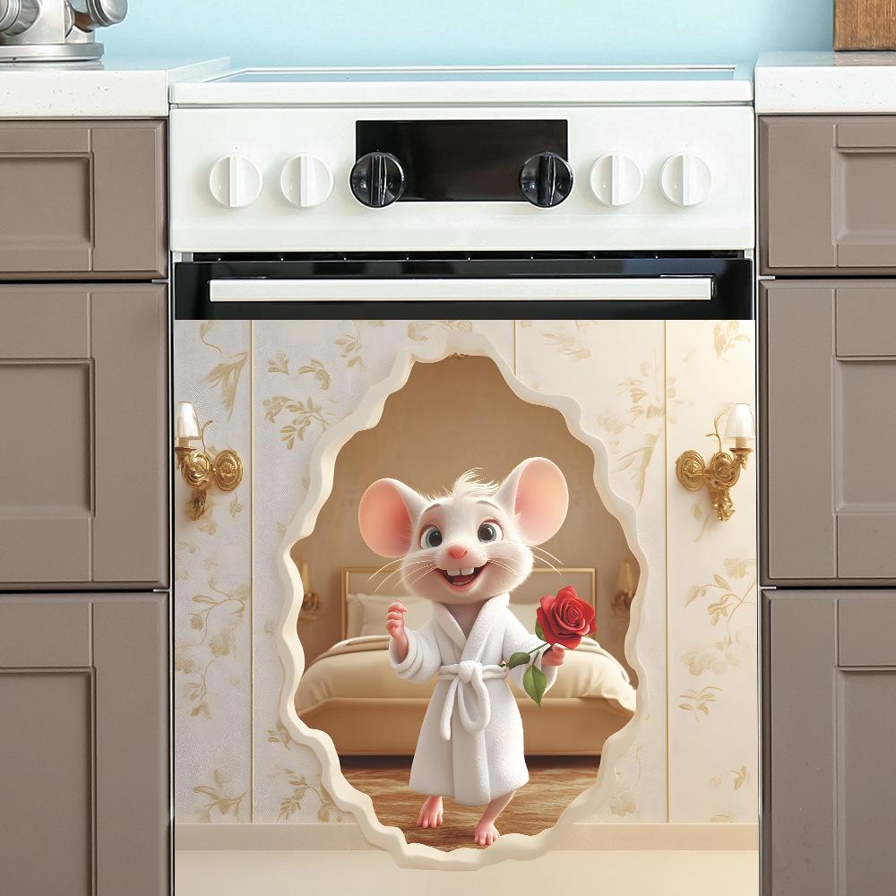 Cute Little Mouse Rose Kitchen Dining Room Home Background Beautification and Decoration Wall Stickers