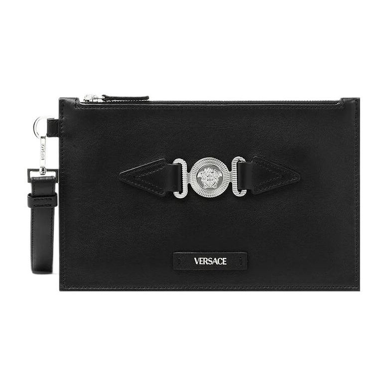 

Versace Medusa Biggie Series Detachable Strap Zipper Closure Leather Clutch Small Men Clutch Black Silver 1006240-1A03190-1B00P Basic Set (Bag+Dust Bag)