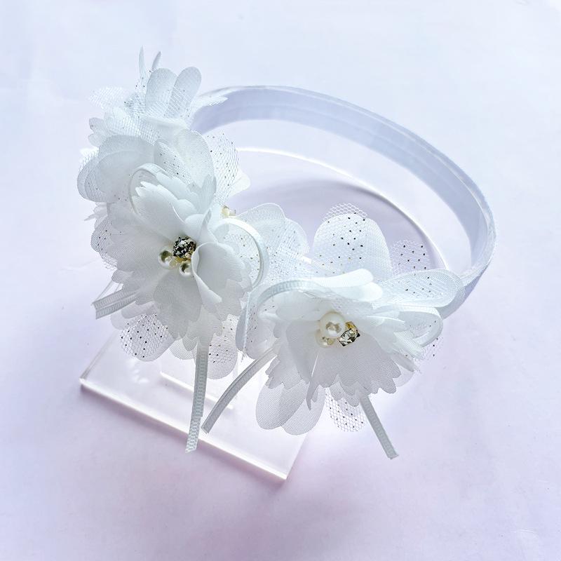 

Корейская детская повязка на голову с кружевом и цветком и 3D бисерным дизайном