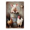 Farmhouse Rooster Pig Metal Wall Art Kitchen Decor Sign