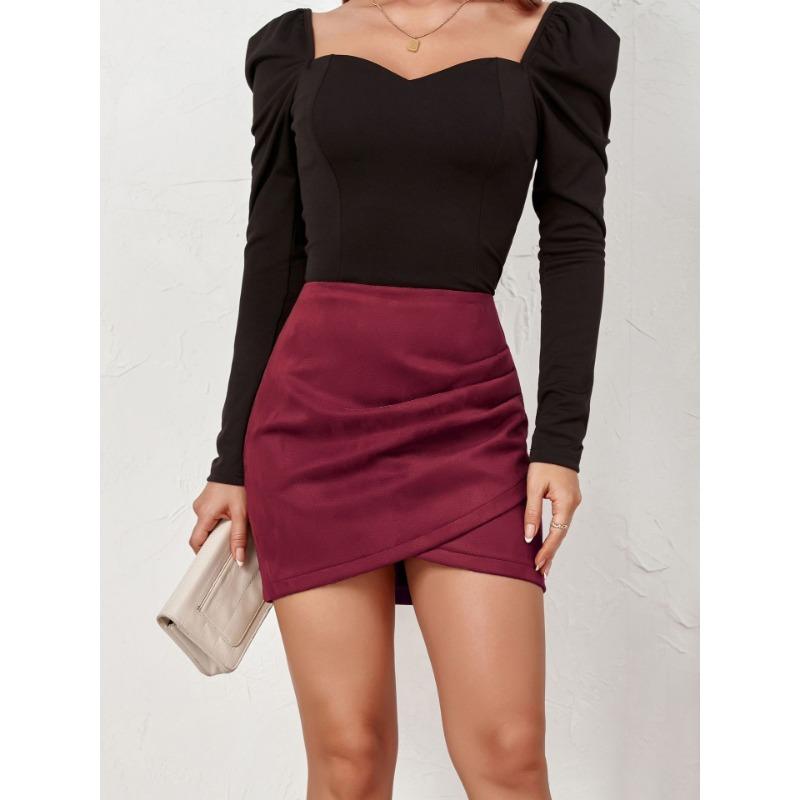 Suede Solid Color Hip-hugging Skirt Autumn and Winter Pleated Irregular Zipper Skirt for Women