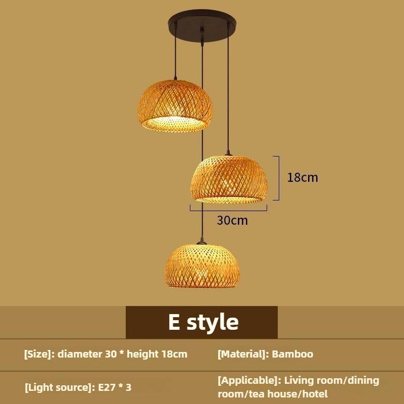 Bedroom Living Room Lantern Chandelier Stairs Retro Rattan Three-Head Hanging Light Bamboo Weaving Combination Creative Lamp