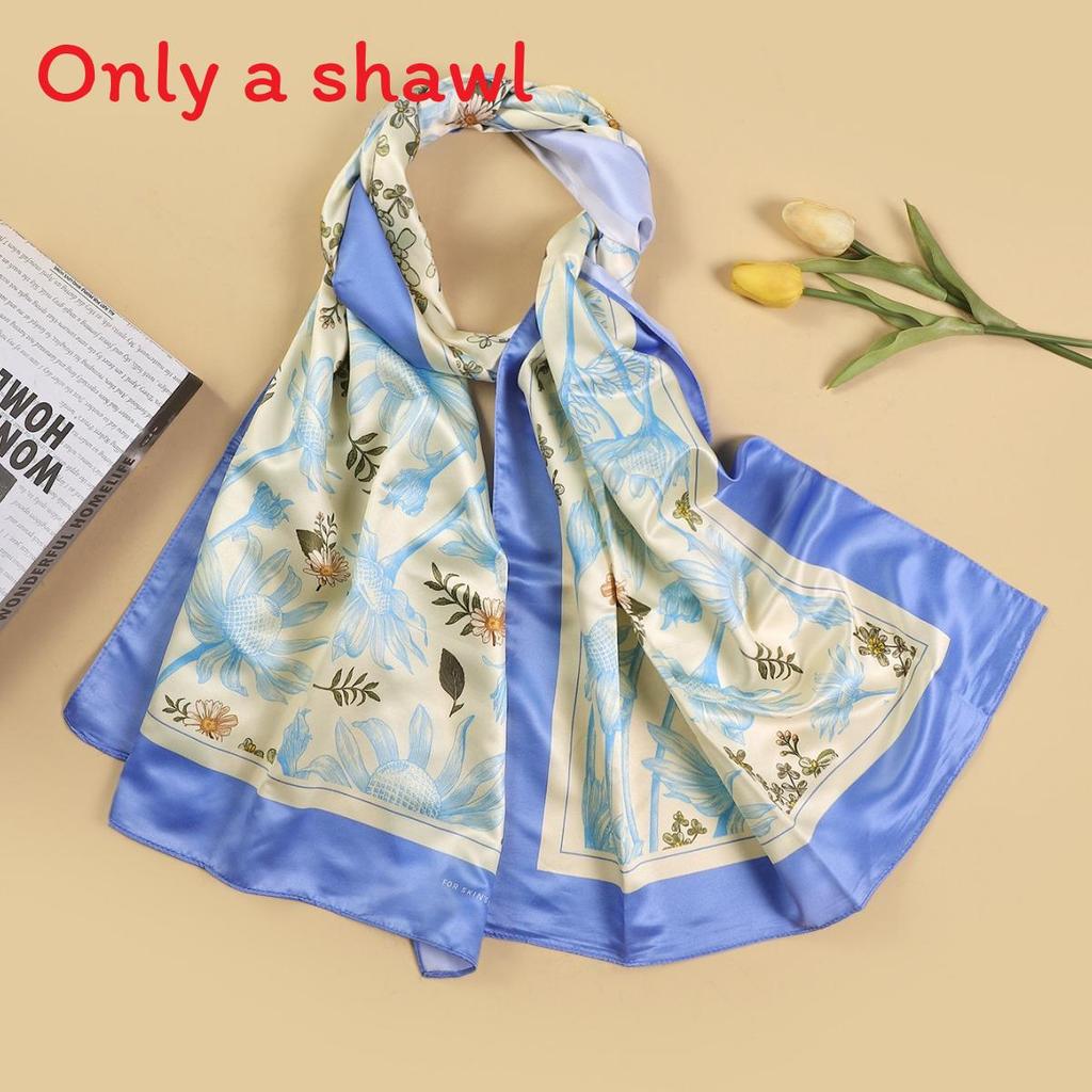 Silk Satin Scarf With Floral Print For Women Casual Styling