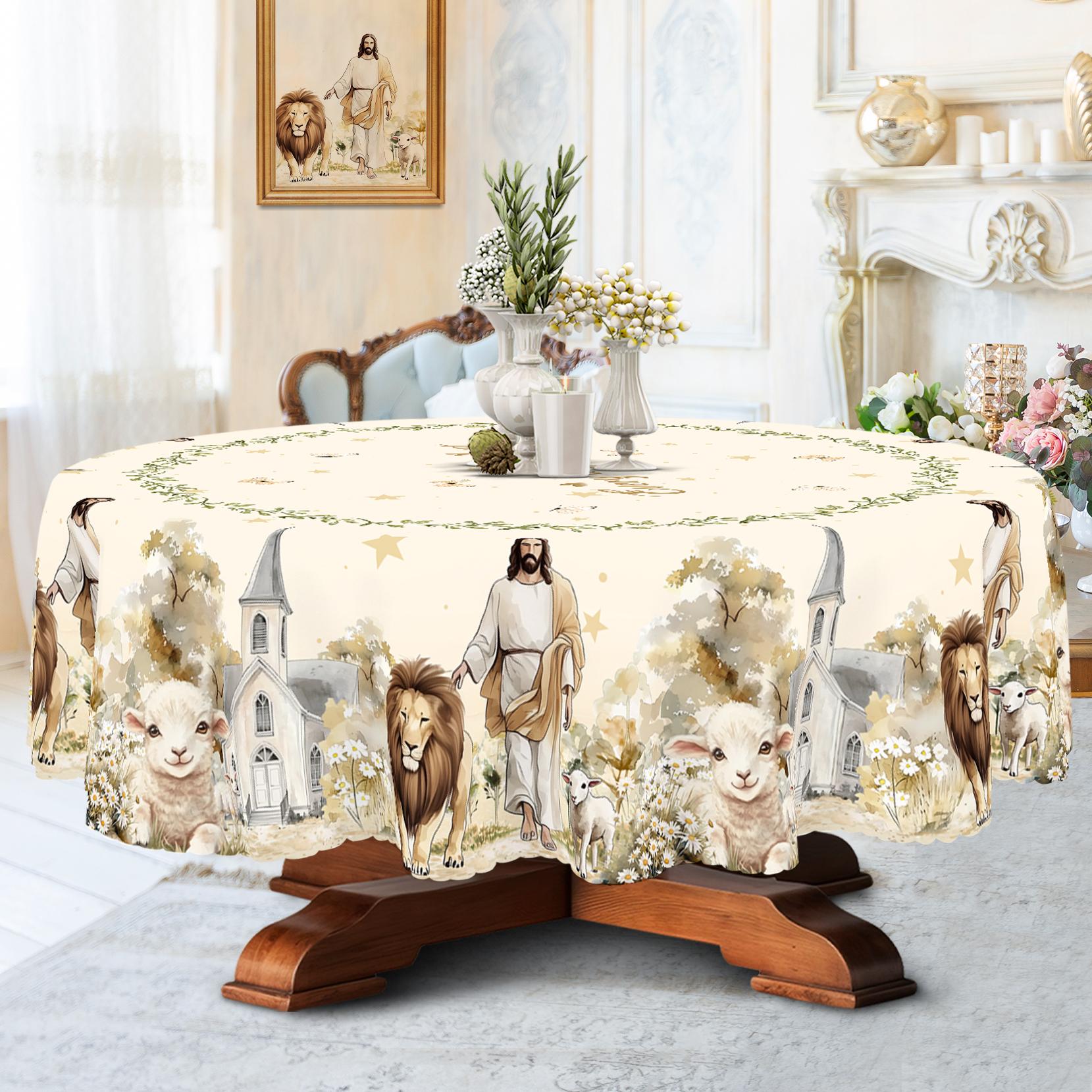 Couronne de fleurs du Jour de l'Indépendance Nappe rectangulaire imperméable Fleur étoile rouge bleue Drapeau USA Housse de table pour dîner cuisine 140x180cm beige