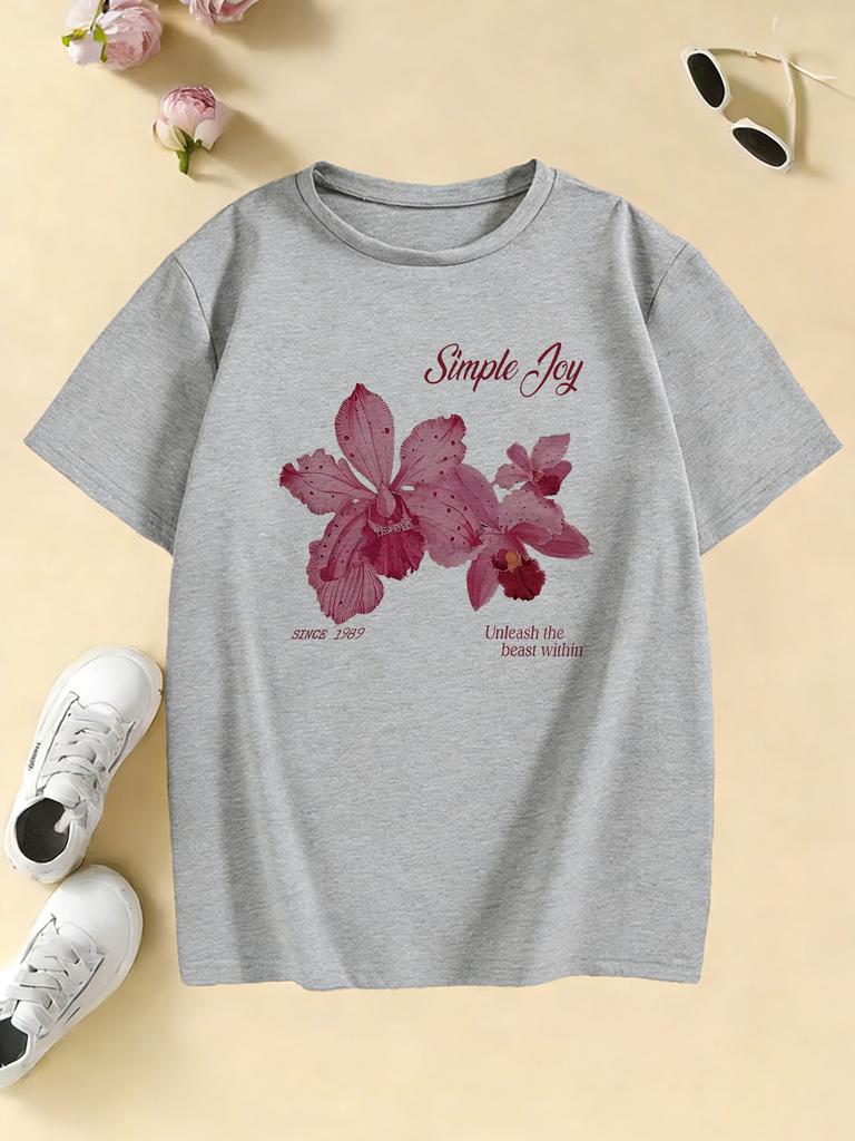 Graphic Flower Design T Shirts Fashion Kids Childrens Tshirt Girls Summer Spring Casual Top Tee