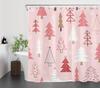 Christmas Shower Curtain for Bathroom,Xmas Pine Tree Forest and White Snowflake on Pink Shower Curtain with Hooks WinterBathroom