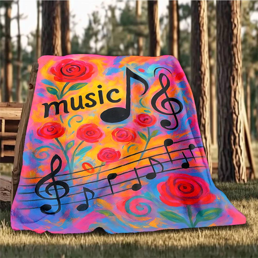 1pc Music Notes Print Outdoor Blanket, Lightweight Polyester,