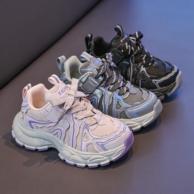 Boys' Fashionable Color-Block Sneakers2026New Autumn Leather Girls' Casual Shoes, College Style Running Shoes, Trendy
