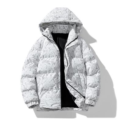 Nuovo Cappotto di Cotone Invernale con Cappuccio da Uomo Giovane Stampa Foglia d'Acero Ispessito Caldo Cappotto di Cotone da Coppia Cappotto a Panino