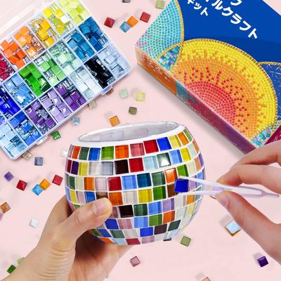 Mosaic Candle Holder DIY Mosaic Tile Craft Stained Glass Craft Tile for Children and Elementary School Girls and Popular Summer Vacation Gift Kit,