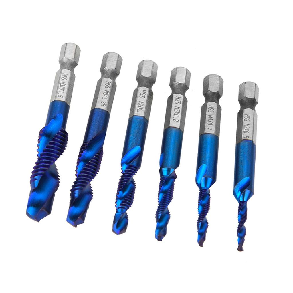 6PCS High Speed Steel 6.35mm Hex Shank Tap Drill Bit Compound Tap M3CelsiusM4CelsiusM5CelsiusM6CelsiusM8CelsiusM10 (Type A)