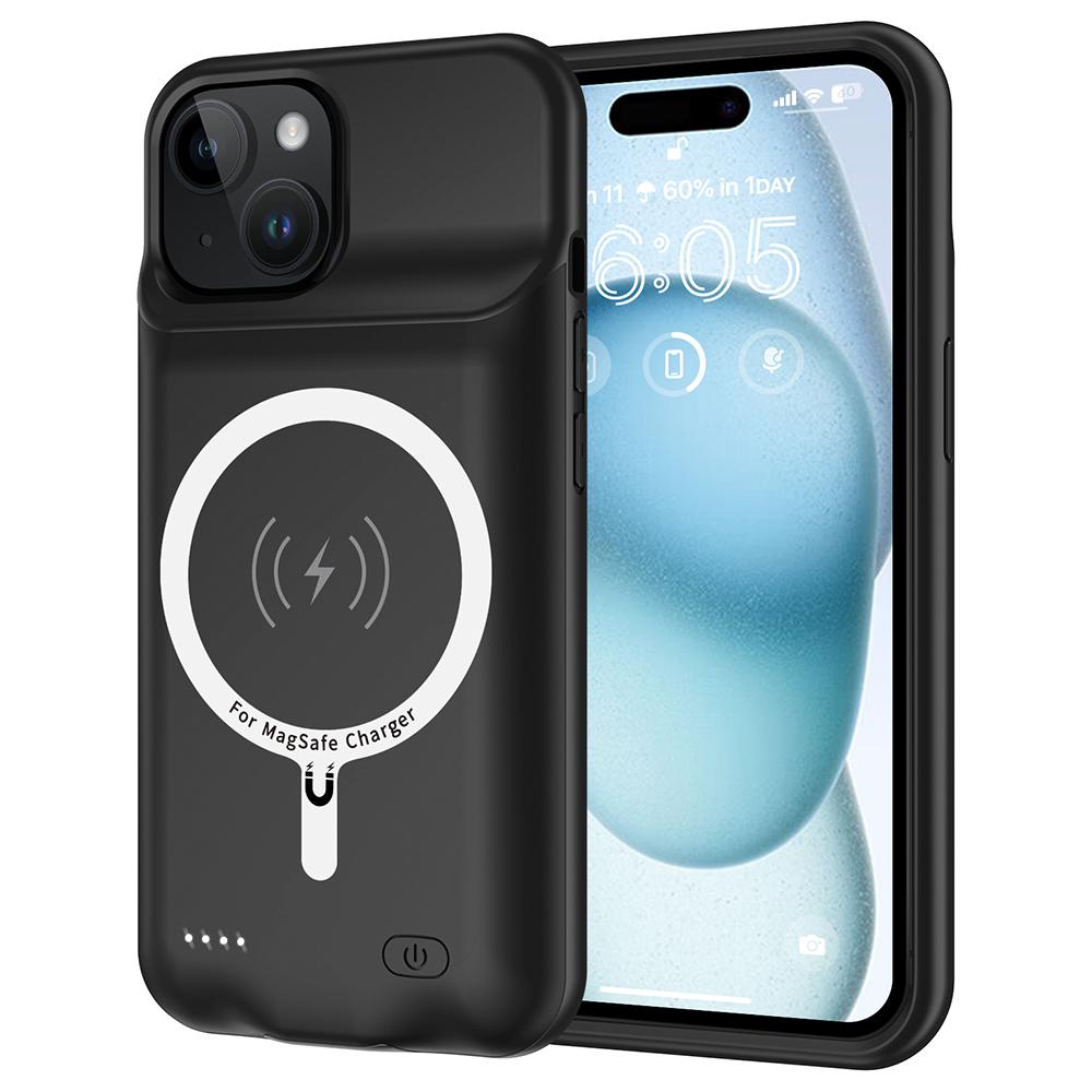 

Portable Charging Case for iPhone 15 Plus,8500mAh Extended Charger Power Bank Phone Case Compatible with Magsafe Black