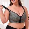 Soutien-gorge pour femme grande taille à boucle avant imprimé léopard avec bretelles réglables