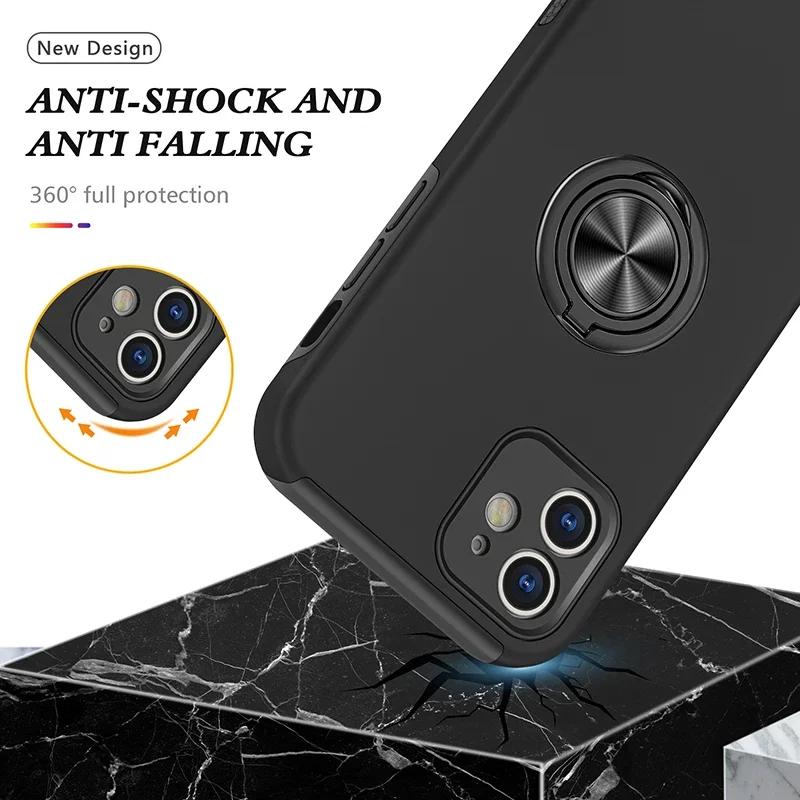 Matte Shockproof Case For iPhone 17 16 15 14 13 12 11 Pro Max XS Max XR Plus SE  Ring Holder Magnet Case Armor Bumper Cover
