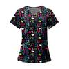 Women's Fashion Printed Short Sleeve V Neck Pattern Tops Pocket Working T-shirts