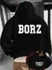 BORZ Letter All-Match Hoodie, Casual Comfortable Long Sleeve Pullover, Suitable for Spring Autumn Winter