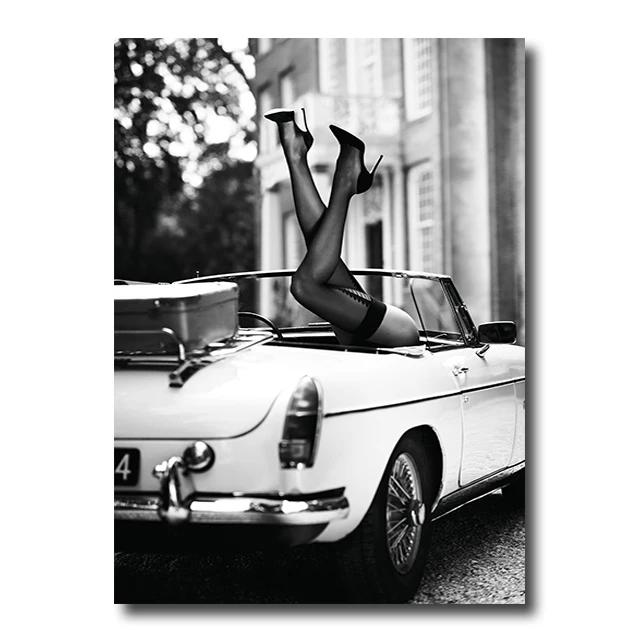 Vintage Mode Väggkonst Poster Tryck Svartvitt Canvasmålning Heminredning Kvinna Bilder Vardagsrum Cuadros